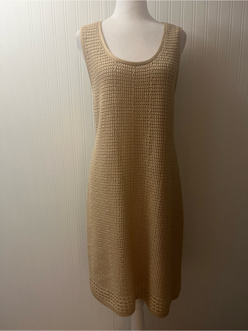 Chico's Sleeveless Crochet Knit Dress in Sand